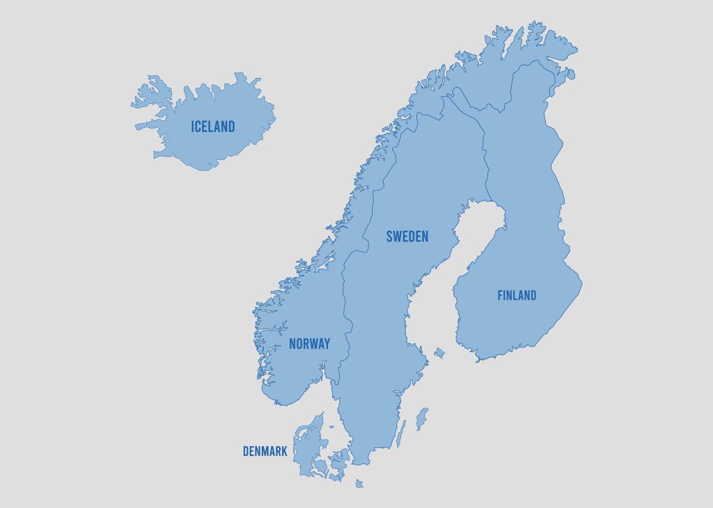 Map showing the expanded Thermo XPS distribution territories in Scandinavia, highlighting Norway, Sweden, Finland, Denmark, and Iceland, with Norway, Finland, and Iceland emphasized in relation to the expansion news.