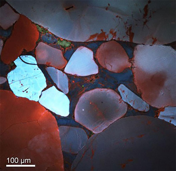 Cathodoluminescence image of sandstone